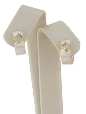 Sterling Silver and 22K Gold Vermeil Reversible Huggie Earrings with Blue Topaz